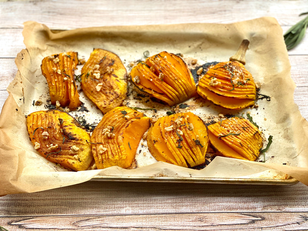 Roasted Hasselback Butternut Squash With Sage & Maple Brown Butter